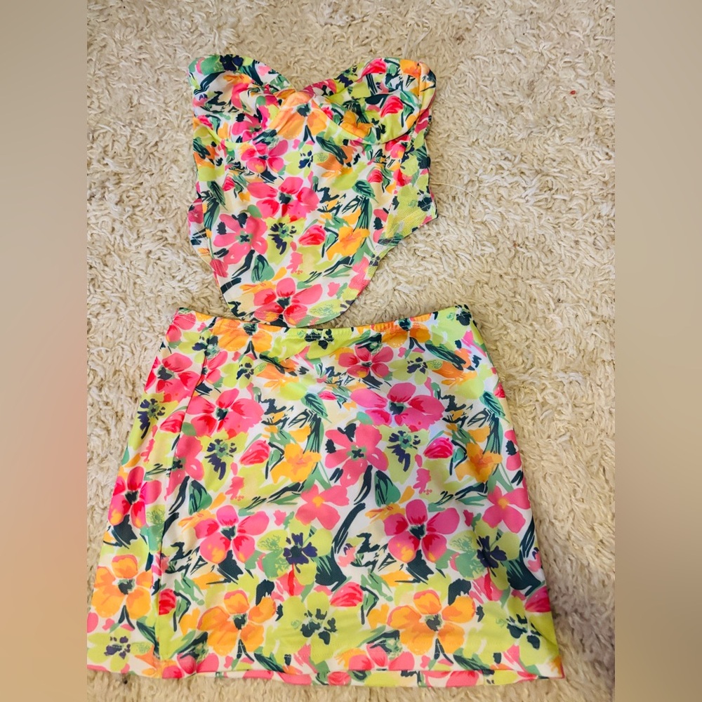 Princess Polly Pink and Green Mini Skirt Set floral